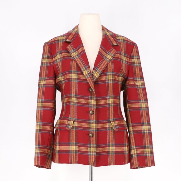 GAP VINTAGE 90s Women's Wool Red Plaid 3 Button Blazer Size 10 - Picture 1 of 6